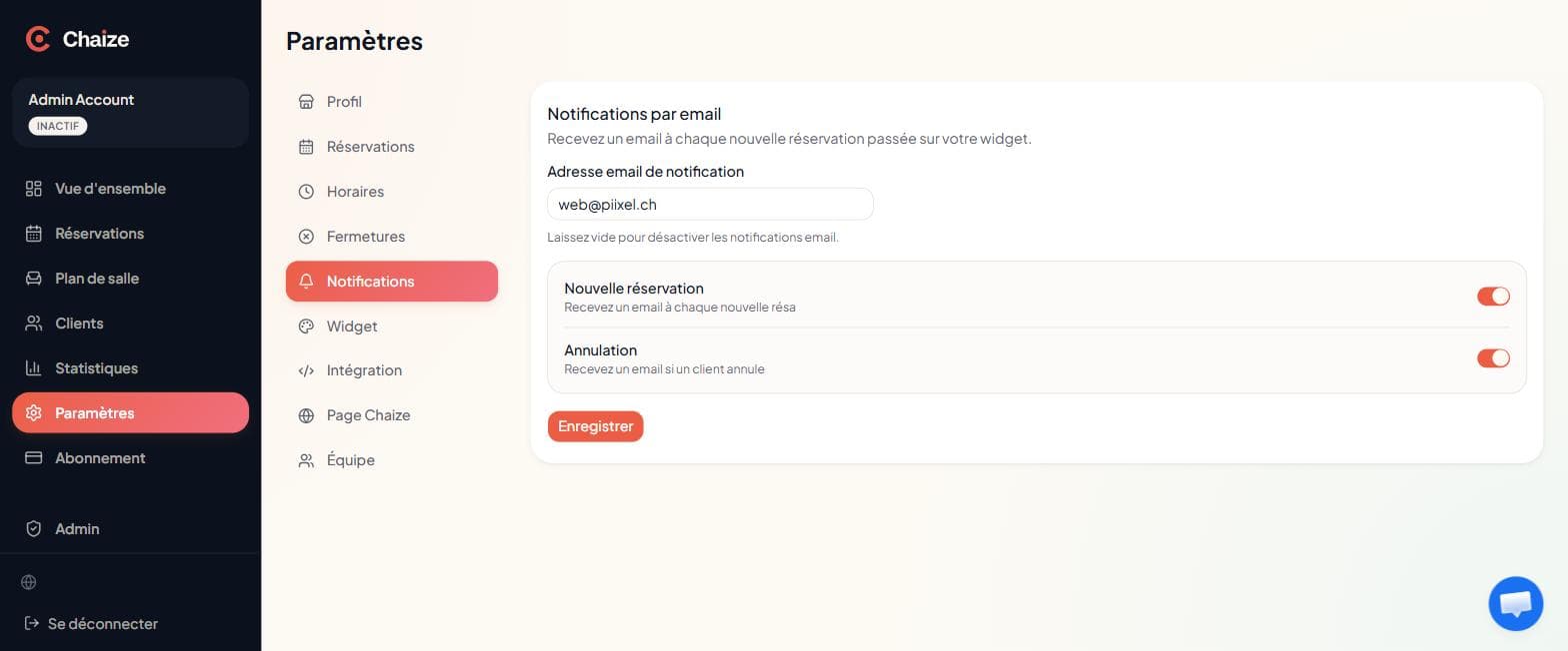 Notifications par email.