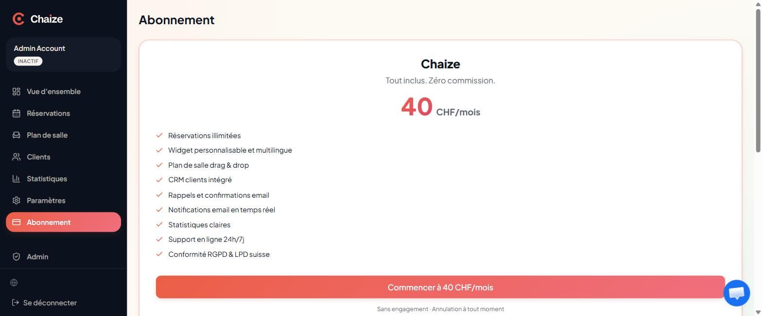 La page Abonnement.
